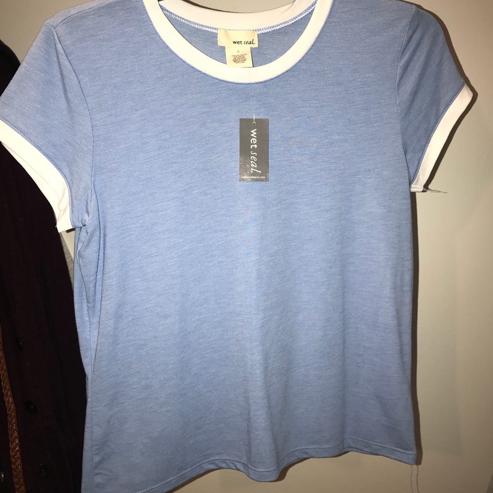 Wet Seal Blue and Yellow Ringer Crop Top